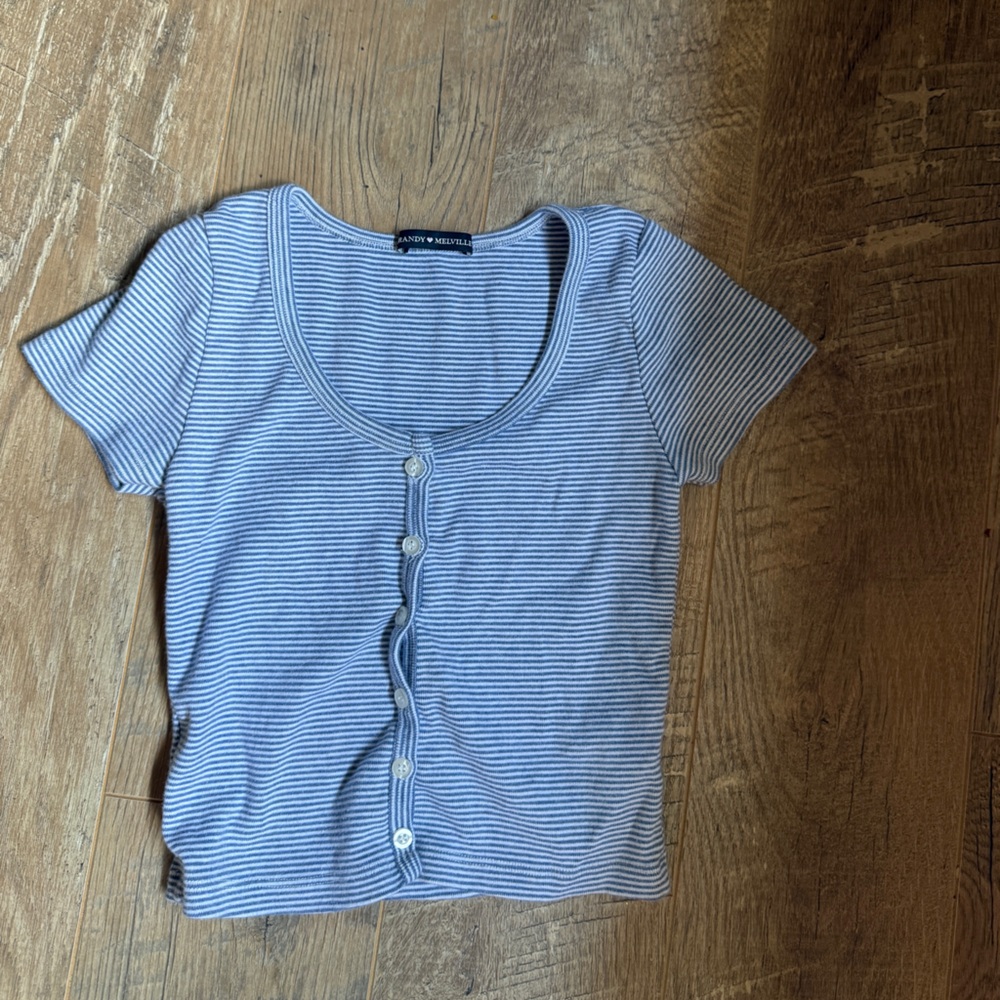 Blue Striped Button-Up Top Brandy Melville